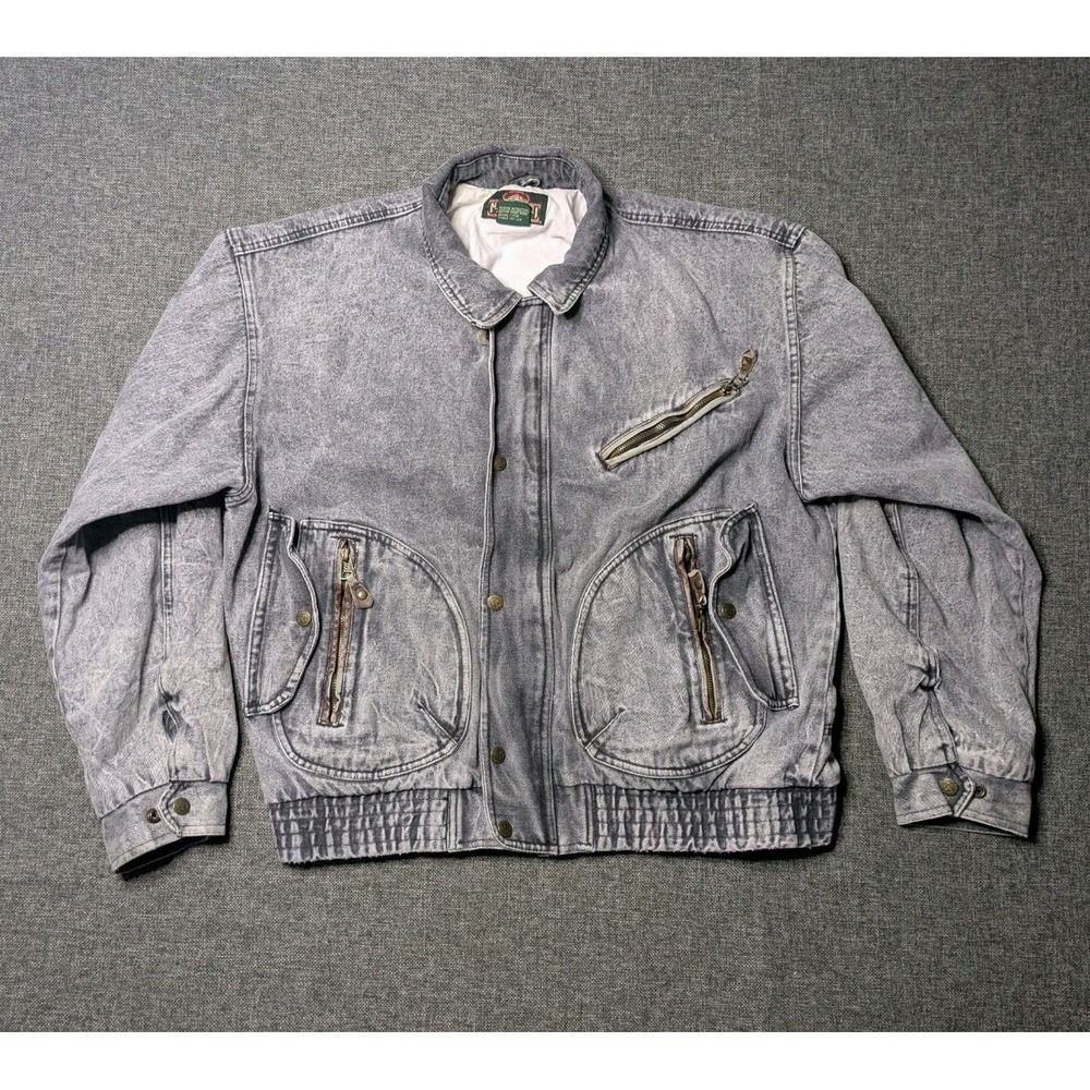 Vintage Greatland Apparel Denim Chore Bomber Zip Up Jacket Mens Size Large Gray